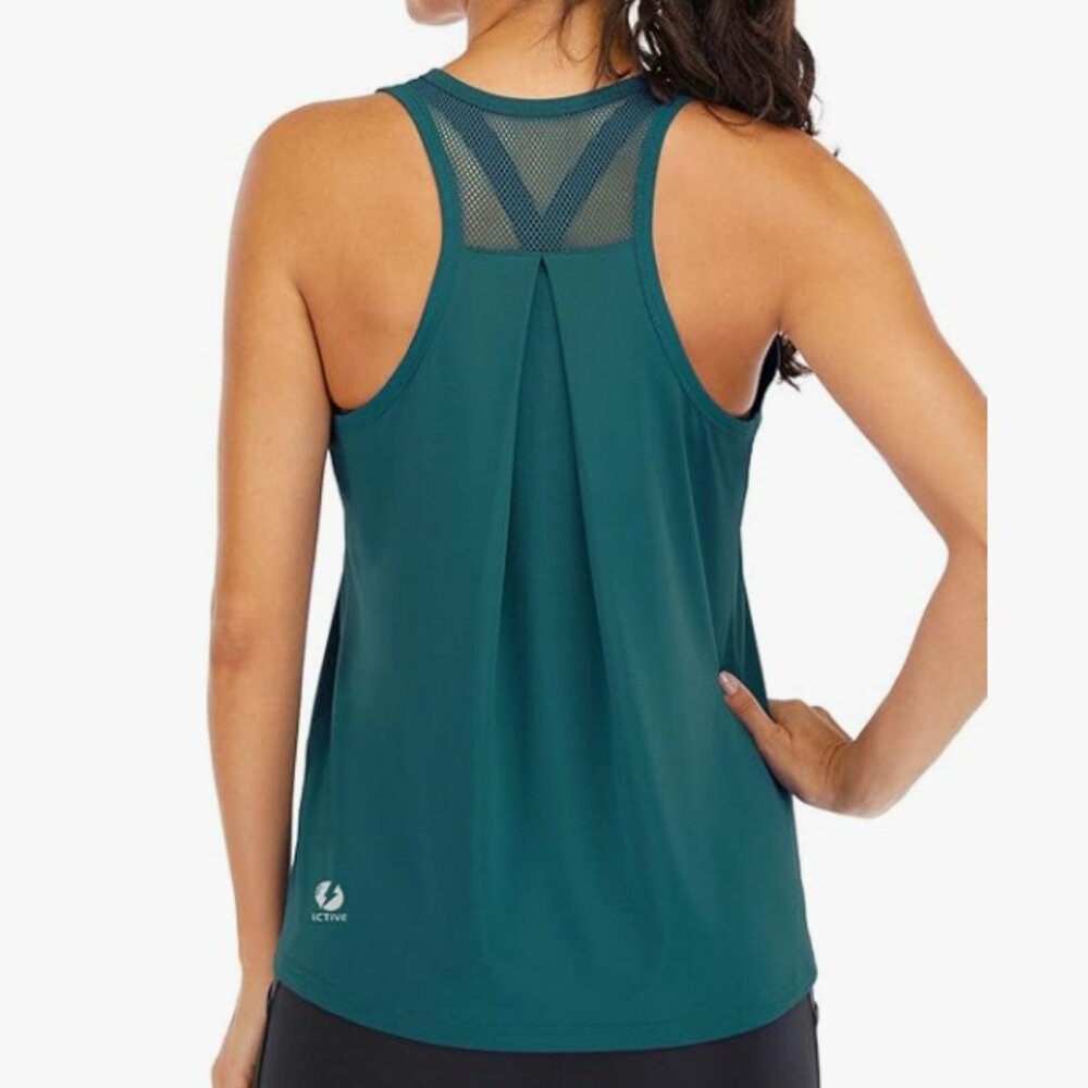 Dark Green Mesh Back Workout Tank Top Loose Fit Racerback NWT